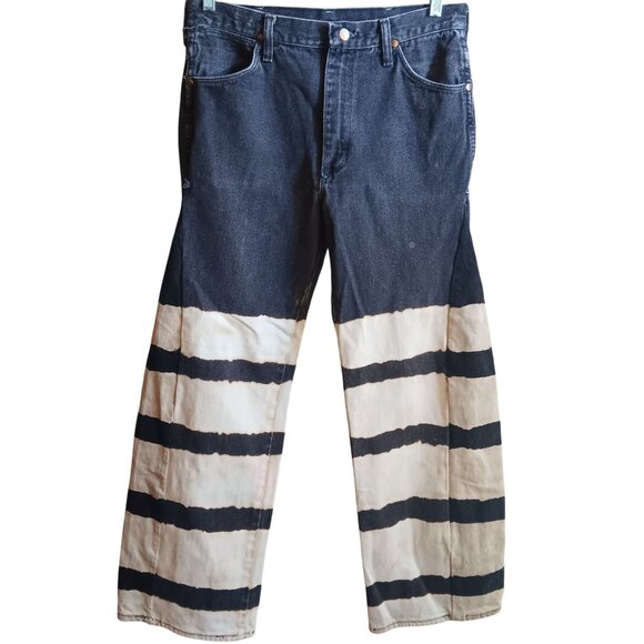 1OF1 32x31 Vintage Wrangler Striped Cowboy Jeans Rodeo Clown Black Denim USA - Picture 1 of 7
